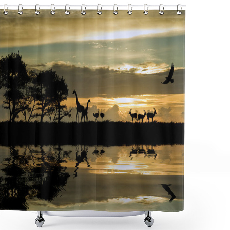 Personality  Beautiful African Themed Silhouette With Stunning Sunset Sky Shower Curtains