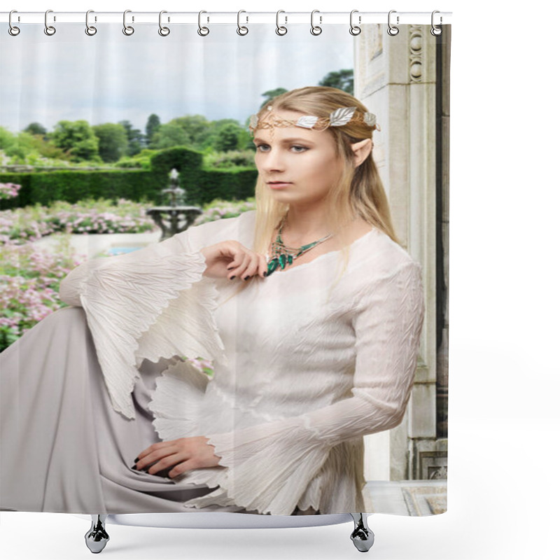 Personality  Female High Elf Sitting In Flower Garden Shower Curtains