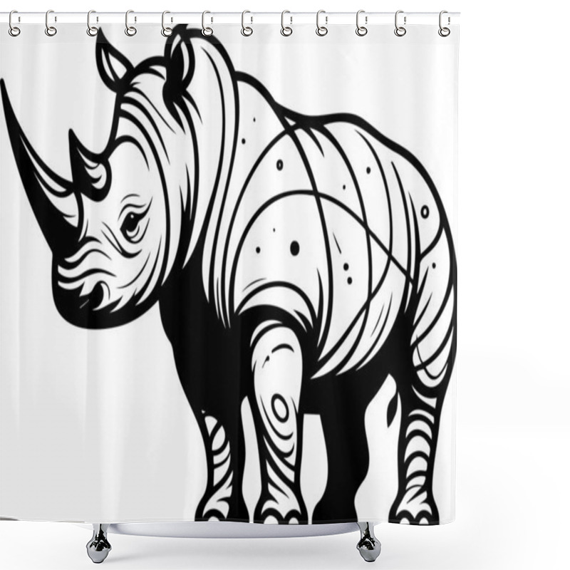 Personality  Detailed Line Art Illustration Of A Rhinoceros In Natural Habitat Shower Curtains