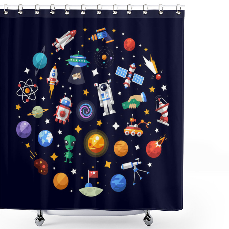 Personality  Circle Flat Design Composition Of Space Icons And Infographics Elements Shower Curtains