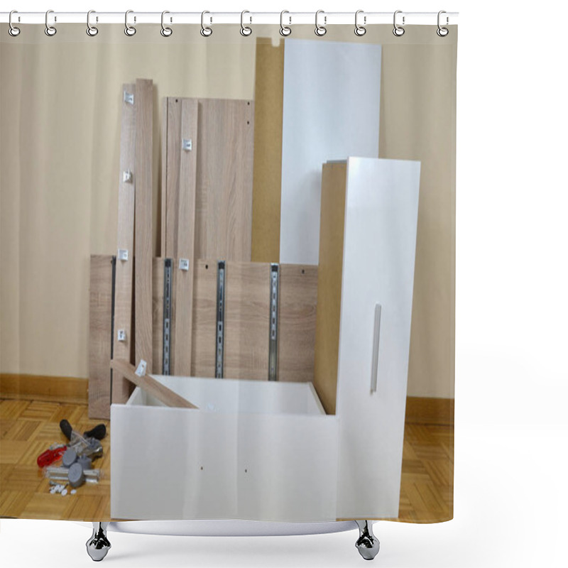 Personality  Pile Of A New Piece Of Furniture Elements Shower Curtains