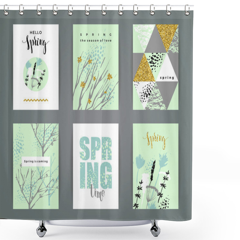 Personality  Set Of Artistic Creative Spring Cards. Shower Curtains