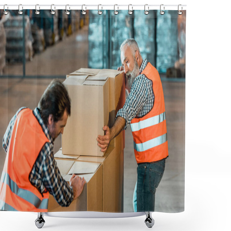 Personality  Warehouse Workers Moving Boxes Shower Curtains