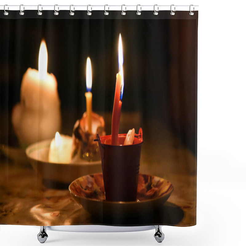 Personality  Divination Ritual A Few Different Candles In The Night Shower Curtains