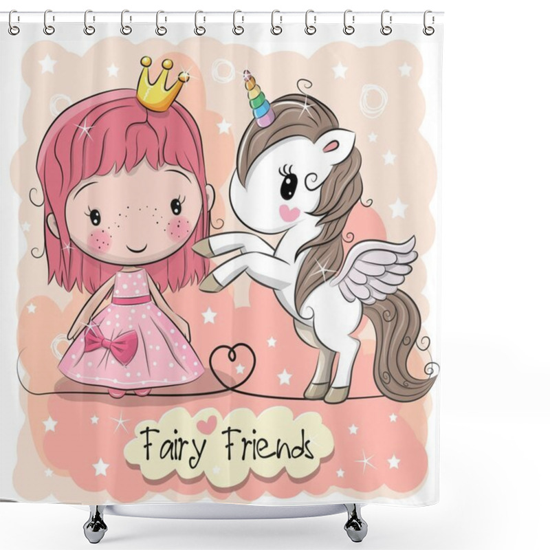 Personality  Cute Cartoon Fairy Tale Princess And Unicorn Shower Curtains