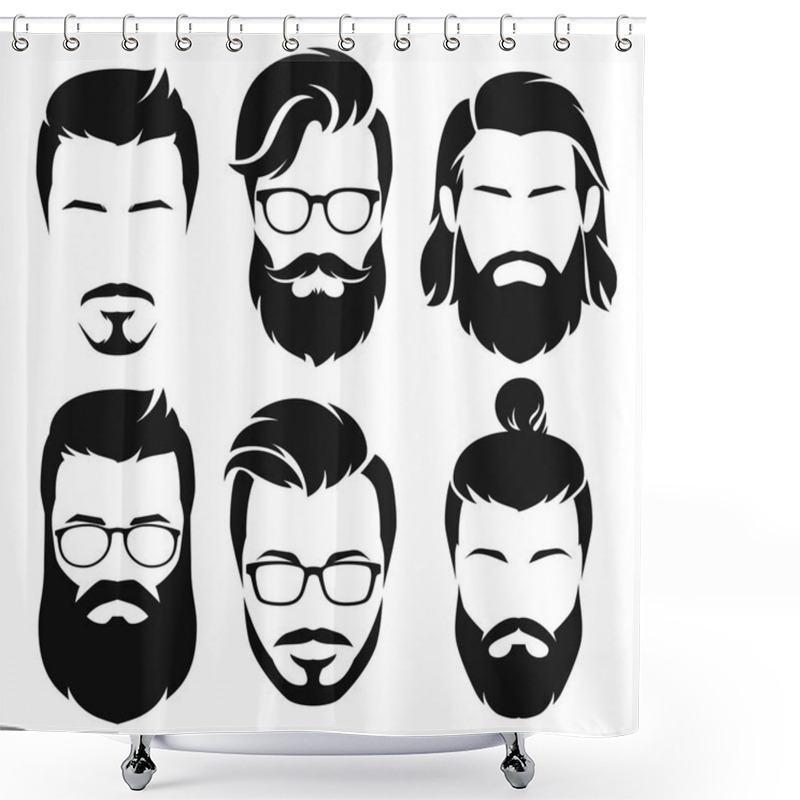 Personality  Hipsters Men Faces Collection. Vector Illustration. Shower Curtains