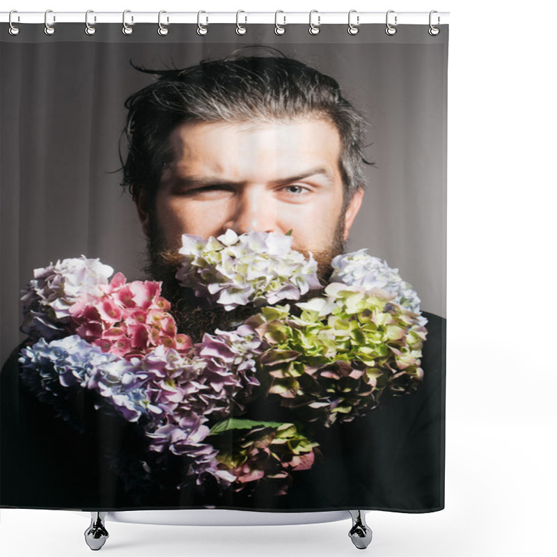 Personality  Bearded Man With Hydrangea Flowers Shower Curtains