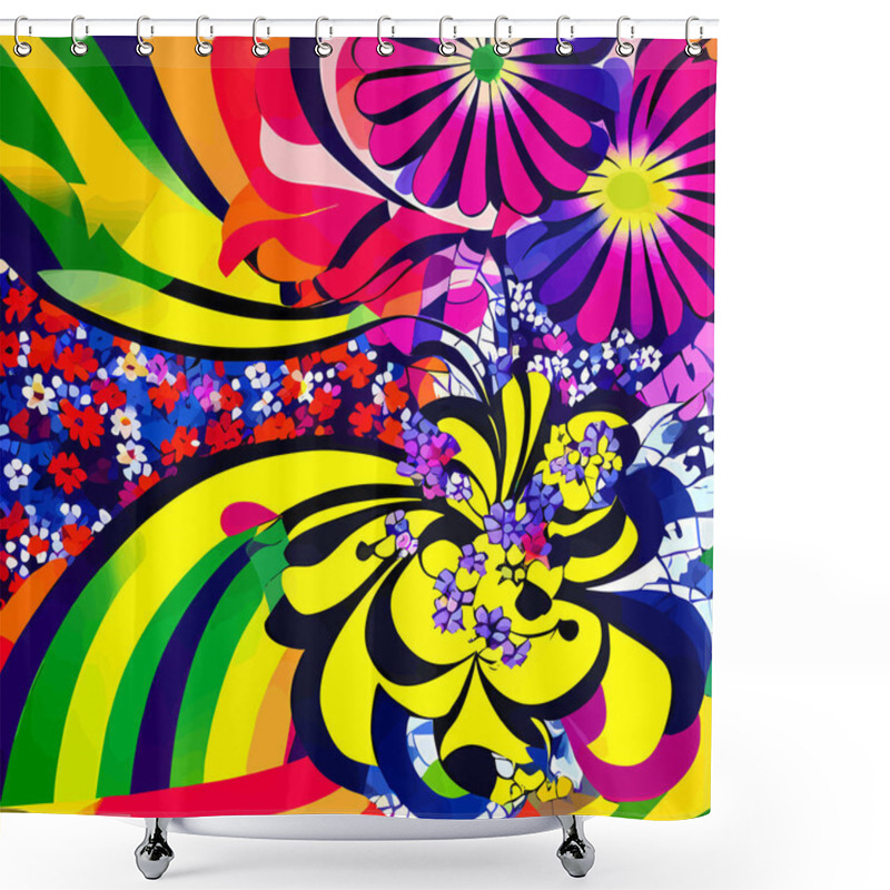 Personality  A Digitally Created, Surface Textile Background Design With Groovy Retro Style Flowers. Shower Curtains