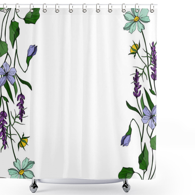 Personality  Vector Wildflower Floral Botanical Flowers. Black And White Engraved Ink Art. Frame Border Ornament Square. Shower Curtains