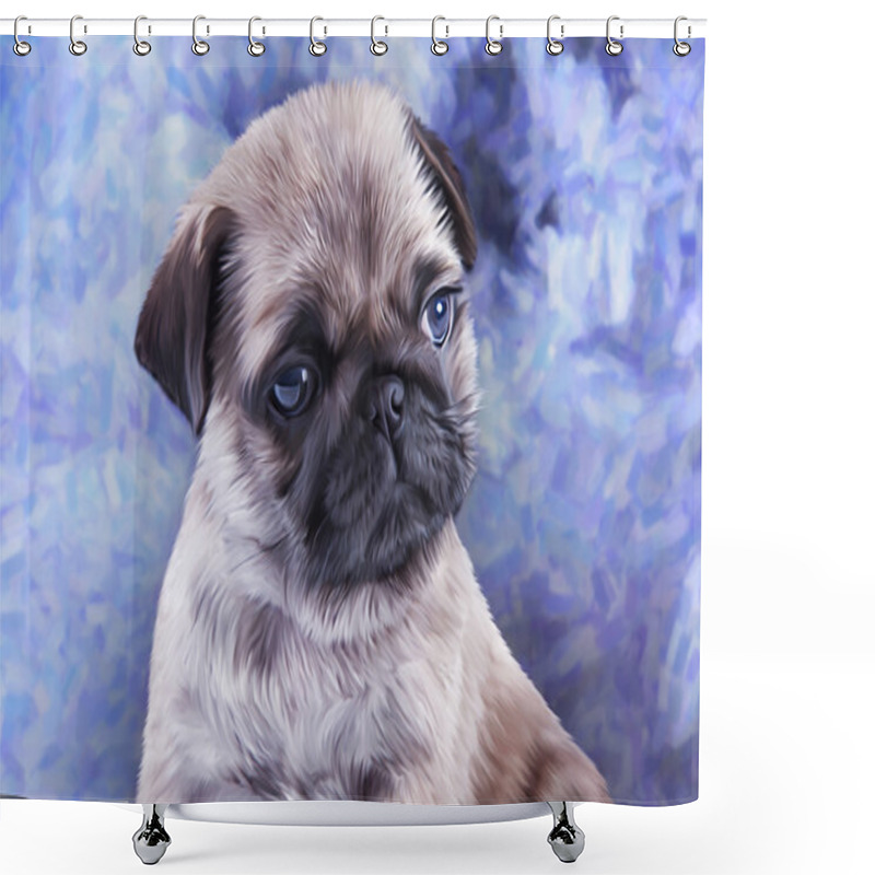 Personality  Drawing Puppy Pug Portrait Shower Curtains