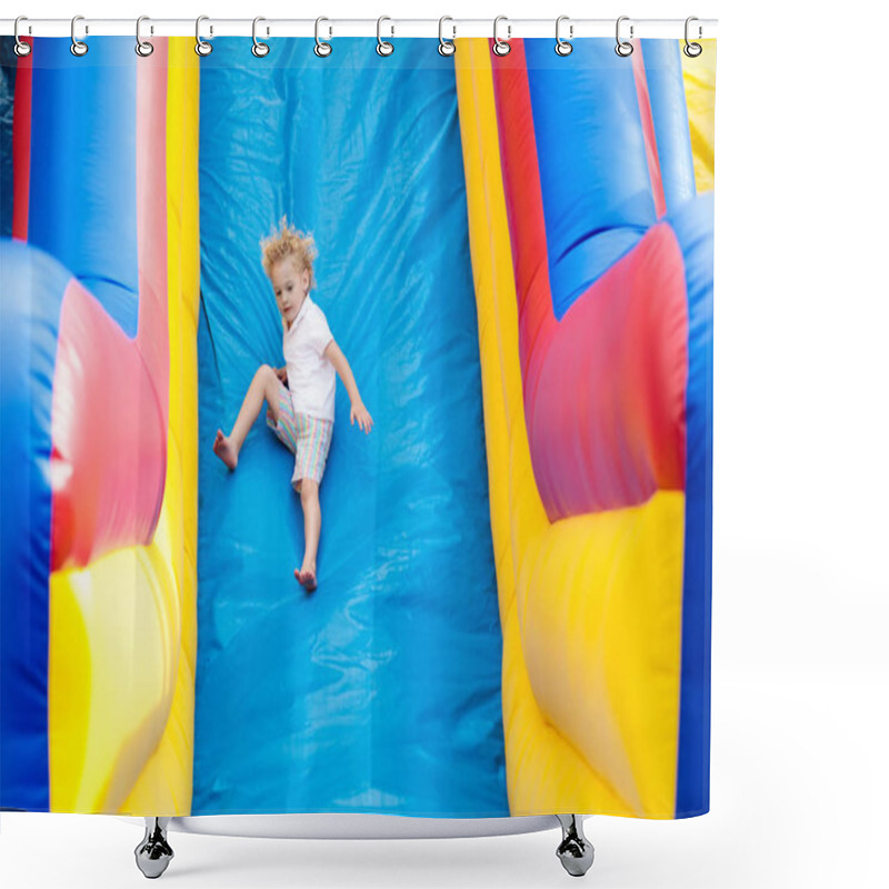 Personality  Child Jumping On Playground Trampoline. Kids Jump. Shower Curtains