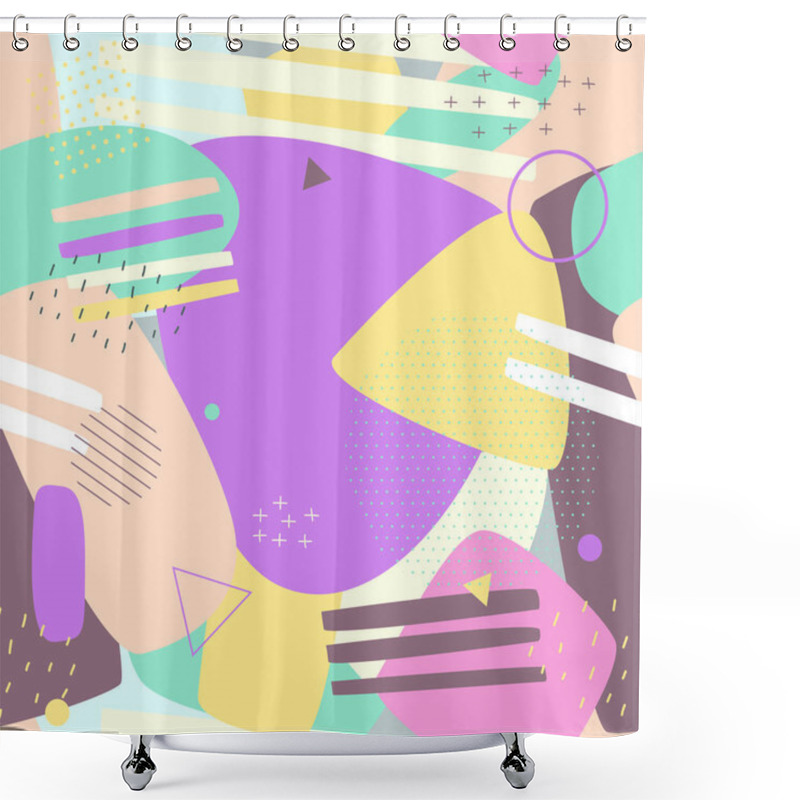 Personality  Memphis Seamless Patterns. Abstract Background Pastel For Printing And Website Banner Design, Wallpaper And Textile Fabric Print. Vector Illustratio Shower Curtains