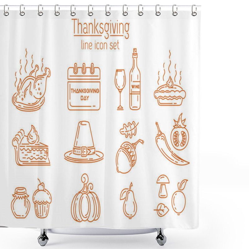 Personality  Thanksgiving Line Icon Set Shower Curtains