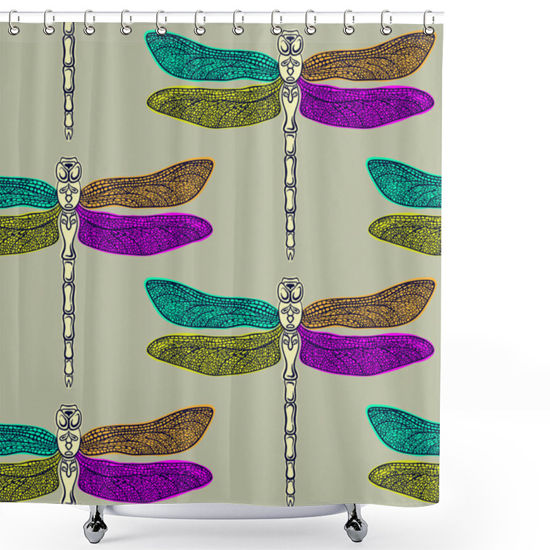 Personality  Dragonfly Seamless Pattern Shower Curtains