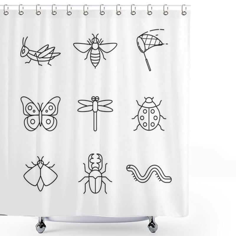 Personality  Insects Thin  Art Icons Set. Shower Curtains