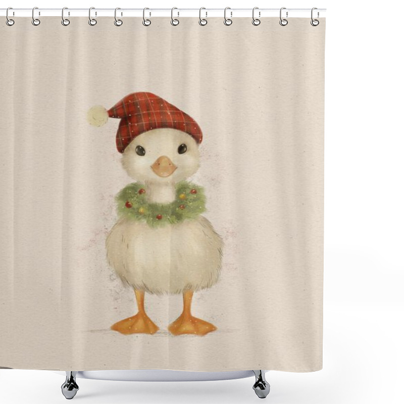 Personality   Friendly Goose In A Plaid Hat, Wearing A Holiday Wreath Around Its Neck Shower Curtains