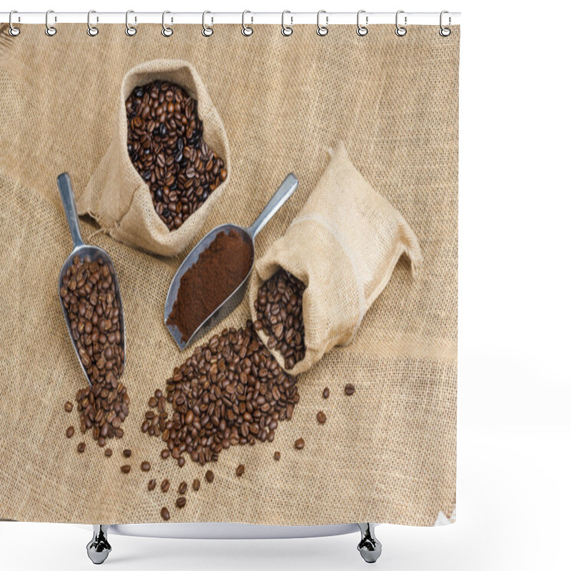 Personality  Coffee Beans In Jute Bags Shower Curtains