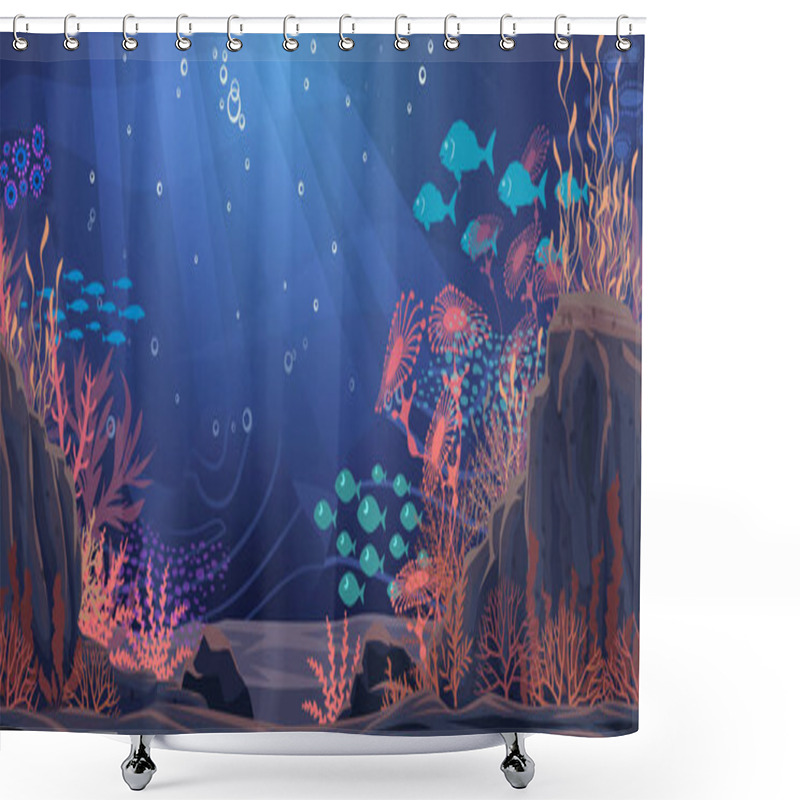 Personality  Underwater Nature Background. Vector Illustration Shower Curtains