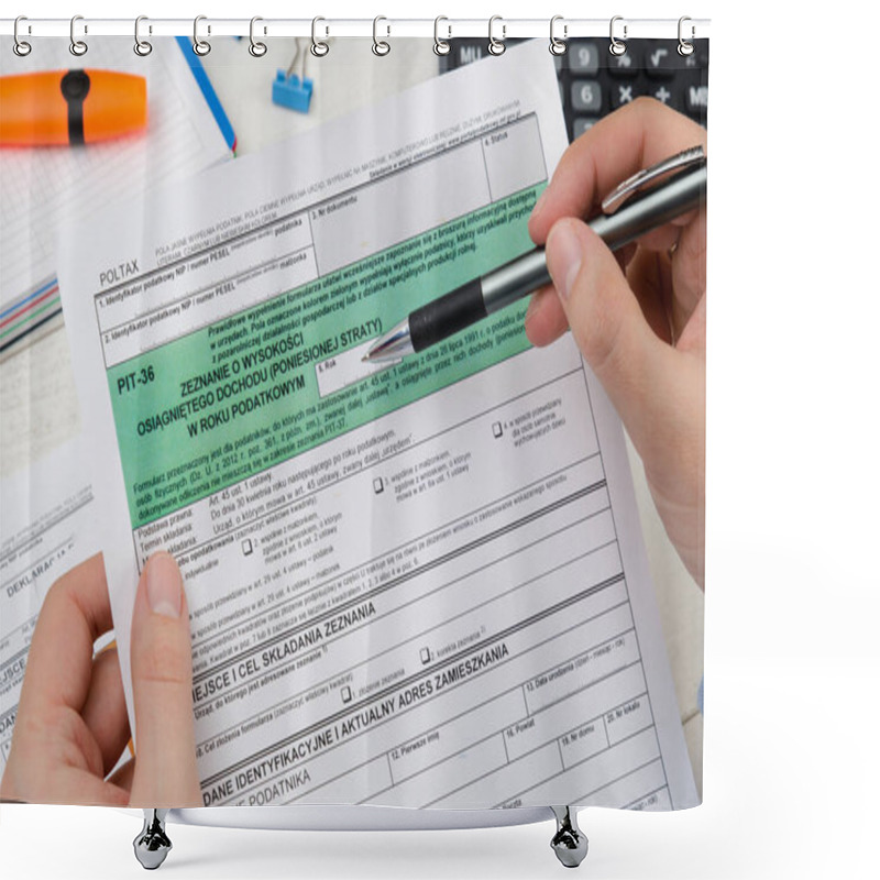 Personality  Man Holding Polish Tax Form PIT-36 Shower Curtains