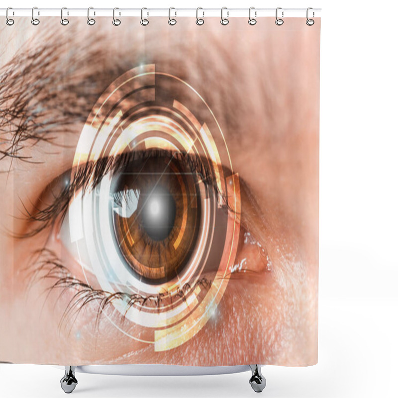 Personality  Cropped View Of Man With Brown Eye Looking At Camera, Internet Security Concept Shower Curtains