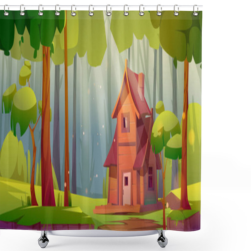 Personality  Summer Forest With Wooden House On Glade Shower Curtains