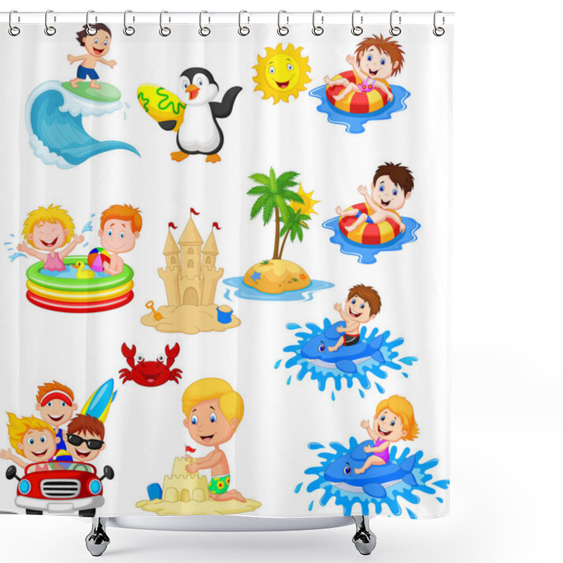 Personality  Cute Little Kids Playing On The Beach Shower Curtains