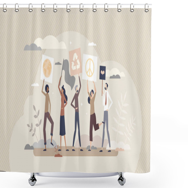 Personality  Activist Protests And Demonstration As Equality Support Tiny Person Concept Shower Curtains