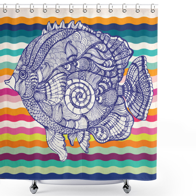 Personality  Hand Drawn Fish With Elements Of A Flower Ornament Shower Curtains