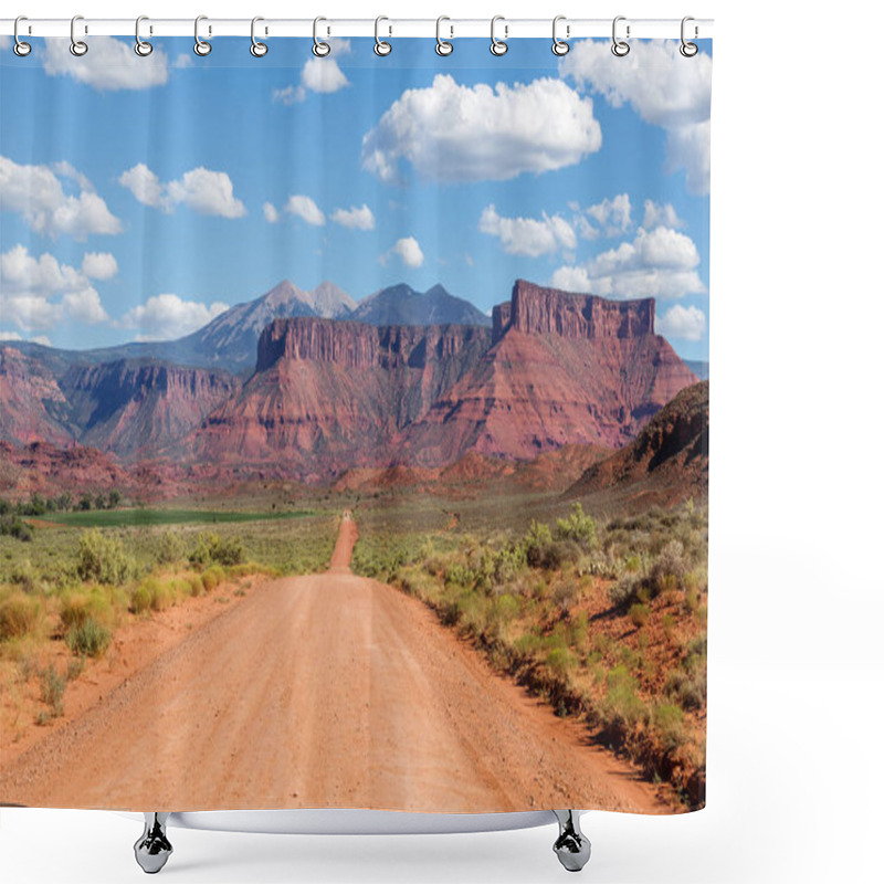 Personality  Straight Dirty Road On Castle Valley, Moab, Utah Shower Curtains