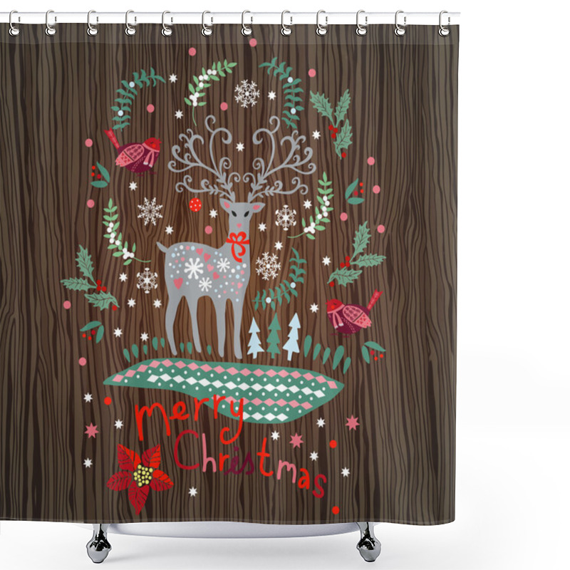 Personality  Card With Christmas Reindeer Shower Curtains