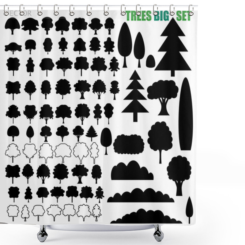 Personality    Collection Of Trees, Bushes, Christmas Trees On A Light Background. Vector Set. Shower Curtains