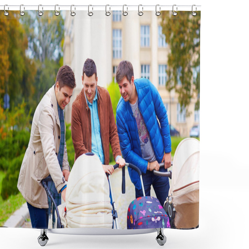 Personality  Happy Fathers On Parental Leave, Walking In City Park Shower Curtains