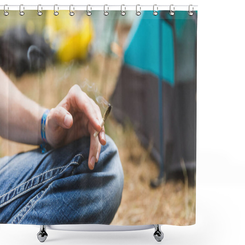 Personality  Person Holding Rolled Joint In Camping Area Shower Curtains