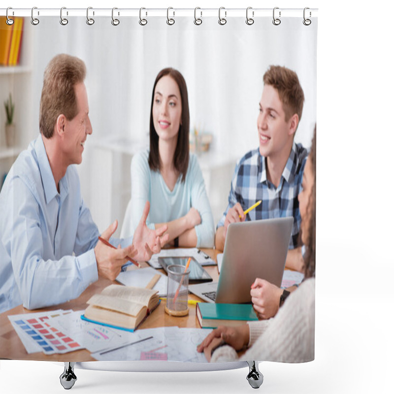 Personality  Teacher Explaining His Students New Things Shower Curtains