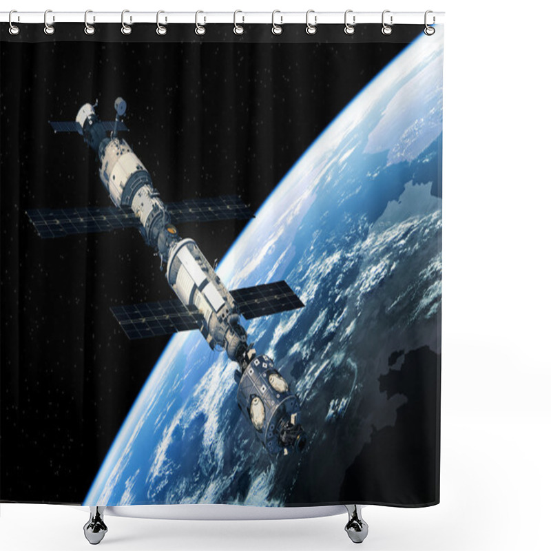 Personality  International Space Station Orbiting Earth Shower Curtains