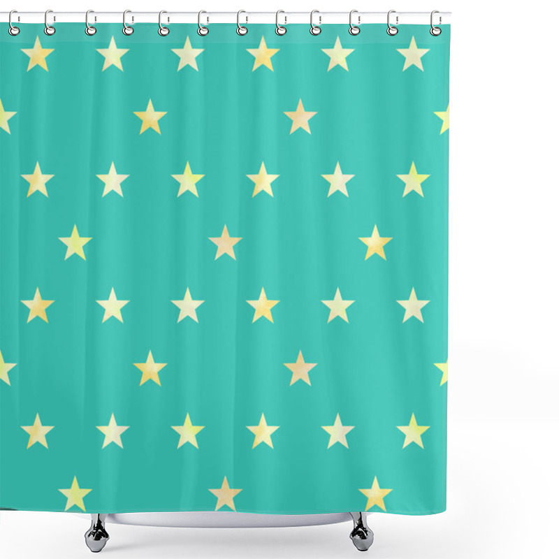 Personality  Seamless Pattern With Yellow Stars On Light Green-blue Background Shower Curtains