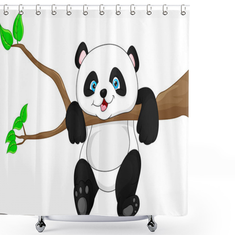 Personality  Vector Illustration Of Cute Funny Baby Panda Hanging On The Tree Shower Curtains