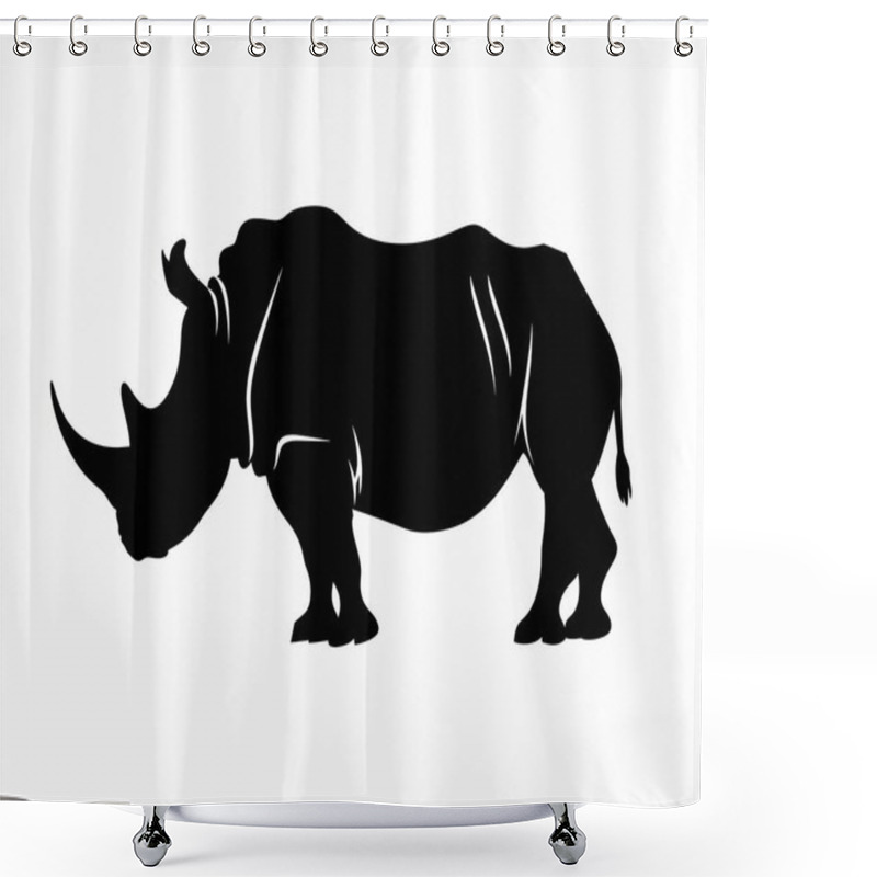 Personality  A Striking Silhouette Of A Rhinoceros Showcasing Its Distinctive Horn And Stout Body. Shower Curtains