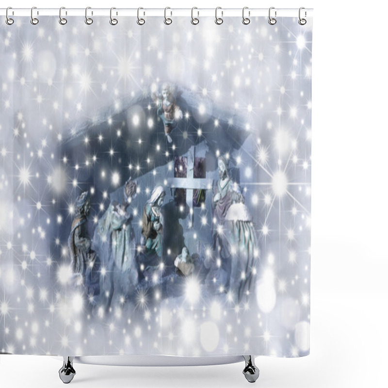 Personality  Christmas Card Nativity Scene Shower Curtains