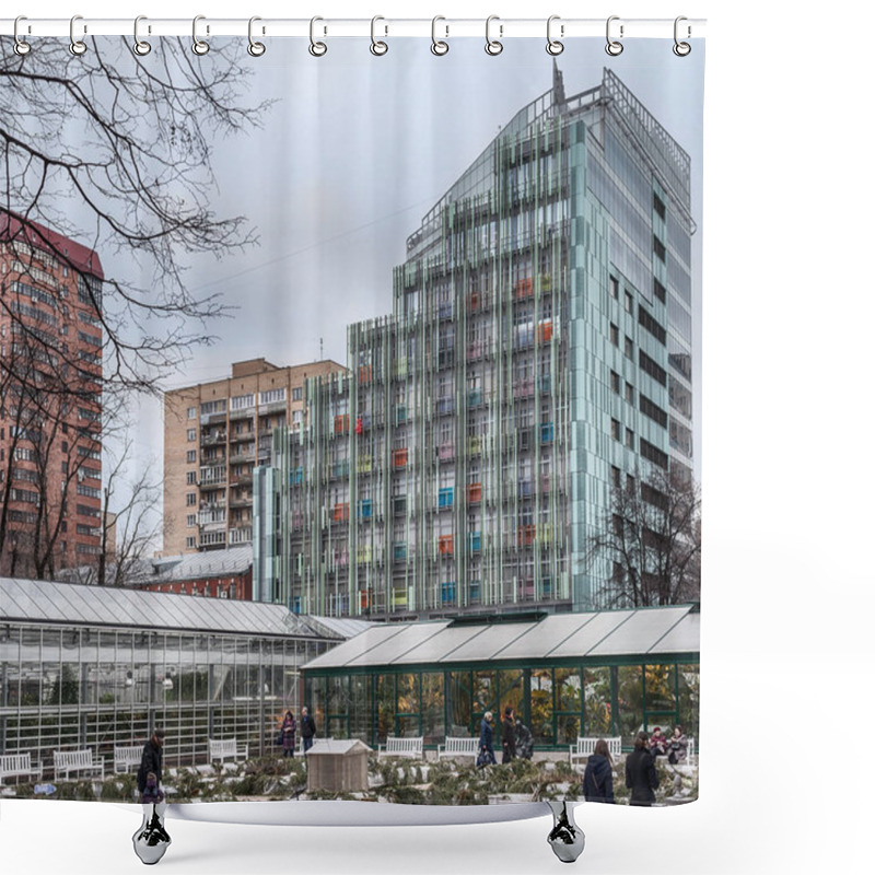 Personality  Moscow. March 16, 2017. Administrative And Hotel Complex At Botanic Lane House 5. View From The Pharmacy Garden To The Greenhouses And The Business Center Shower Curtains