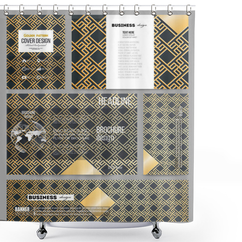 Personality  Business Templates For Presentation, Brochure, Flyer Or Booklet. Islamic Gold Pattern With Overlapping Geometric Square Shapes Forming Abstract Ornament. Vector Golden Texture On Black Background Shower Curtains