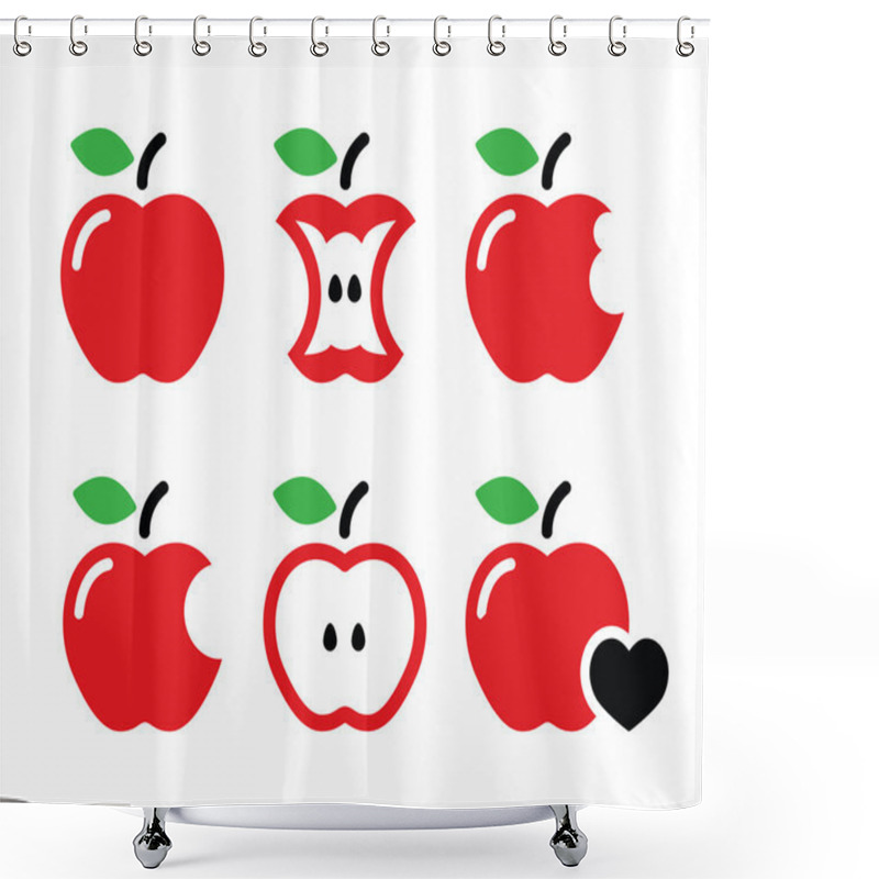 Personality  Red Apple, Apple Core, Bitten, Half Vector Icons Shower Curtains