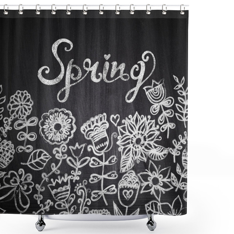 Personality  Chalk Flowers On Chalkboard Blackboard Shower Curtains