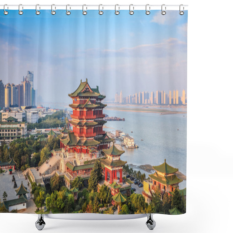 Personality  Low Angle Of Light Shining On The Tengwang Pavilion Shower Curtains