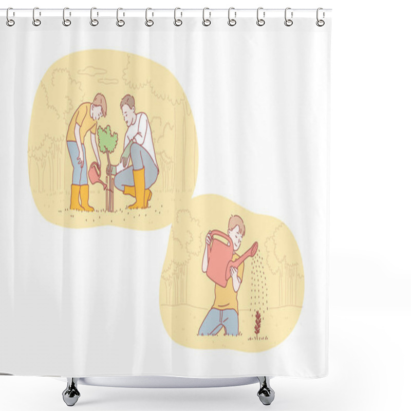 Personality  Greening, Fatherhood, Childhood, Care Set Concept Shower Curtains