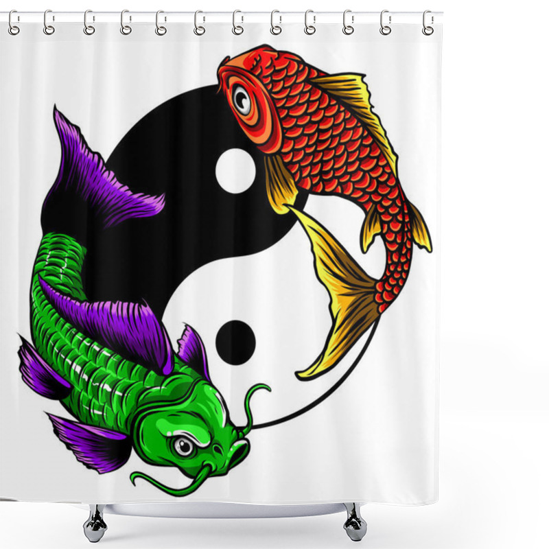 Personality  Ying Yang Symbol With Koi Fishes. Vector Illustration Shower Curtains