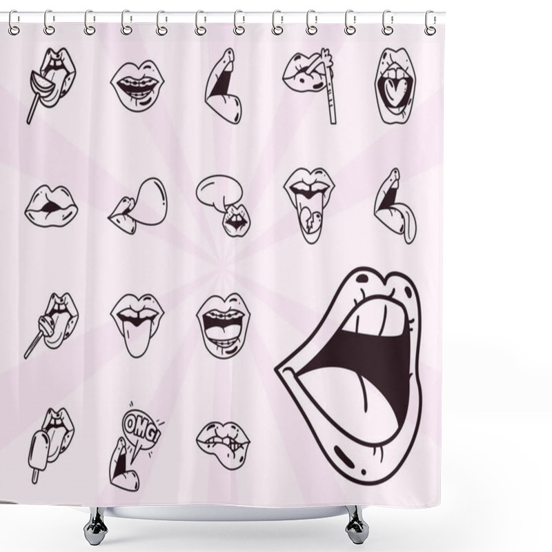 Personality  Pop Art Female Mouth Line Style Symbols Set Vector Design Shower Curtains