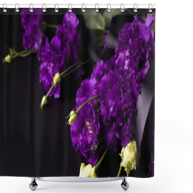 Personality  Funeral Purple Flowers Of Eustoma On A Black Background. Copy Space Shower Curtains