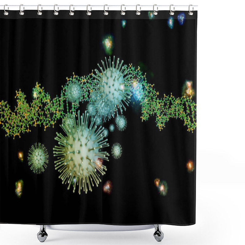 Personality  Coronavirus Logic. Viral Epidemic Series. 3D Illustration Of Coronavirus Particles And Micro Space Elements On The Theme Of Virus, Epidemic, Infection, Disease And Health Shower Curtains