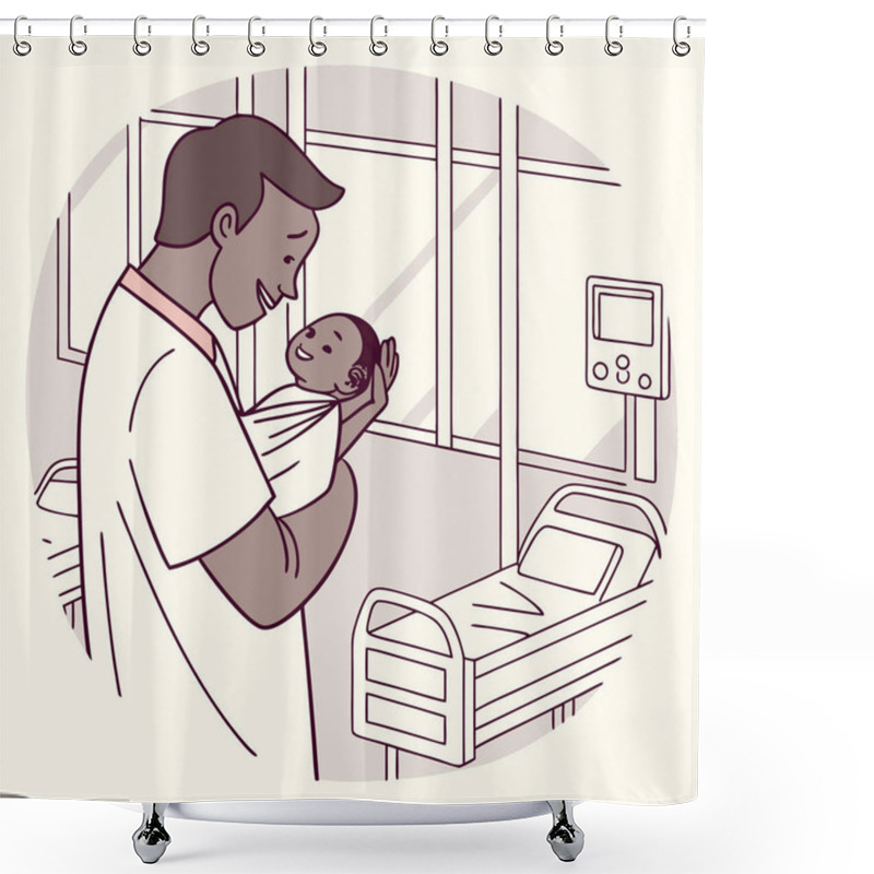 Personality  Happy Father Holds Newborn Baby In Hospital Shower Curtains